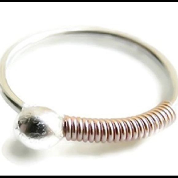 925 sterling silver ball end cartilage hoop earring w/rose gold wire wrapping - Picture 2 of 5